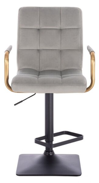 LuxuryForm DESIGN Barová stolička VERONA GOLD VELUR na čiernej hranatej podstave - svetlo šedá