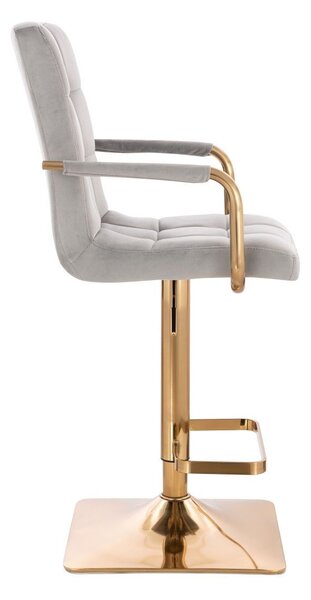 LuxuryForm DESIGN Barová stolička VERONA GOLD VELUR na zlatej hranatej podstave - svetlo šedá