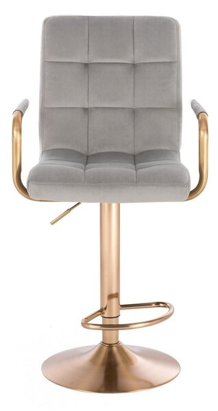 LuxuryForm DESIGN Barová stolička VERONA GOLD VELUR na zlatom tanieri - svetlo šedá