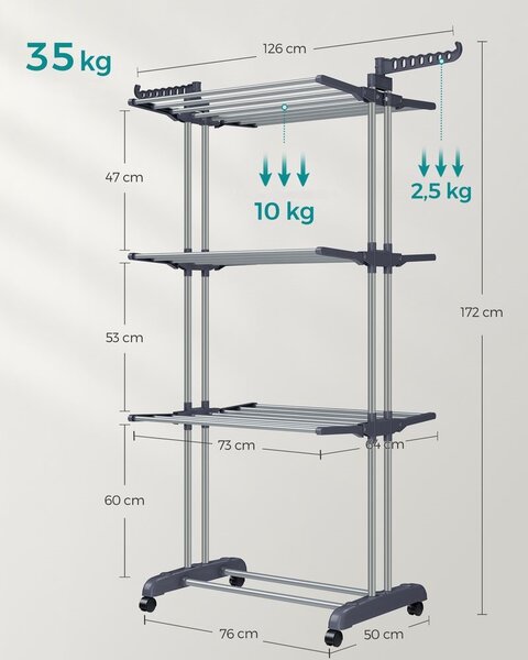 SONGMICS Sušiak na bielizeň Nehy 172 cm sivý/strieborný
