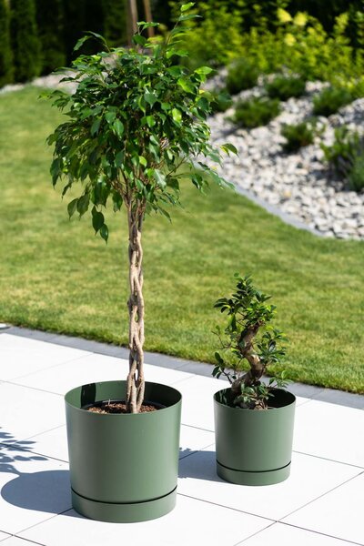 Prosperplast Plastový kvetináč TUBOS P s miskou odtieň marsala matný, variant 14,8 cm