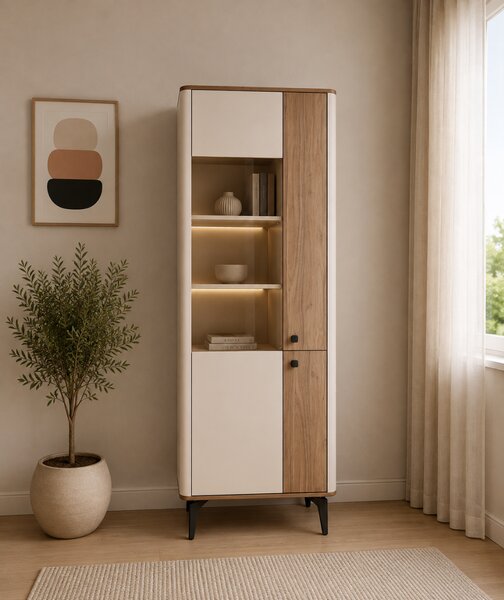 VYSOKÁ VITRÍNA RAVELLO KAŠMÍR / ORECH ROYAL 73 cm
