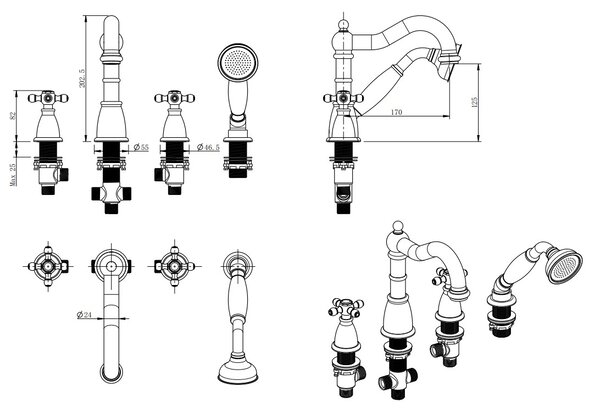 F-Design Lacrima, 4-otvorová vaňová batéria, chróm lesklý-biela, FD1-LRA-11A-11