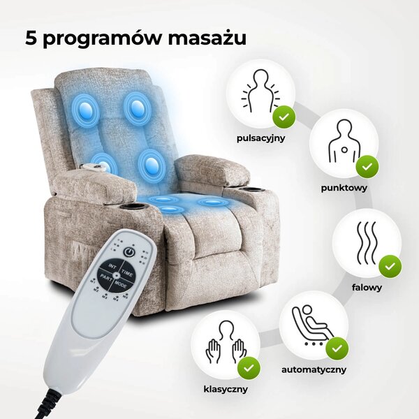 NovýNábytok.sk Masážne kreslo Banesto (béžová zamatová) . Akcia -20%. Vlastná spoľahlivá doprava až k Vám domov. 1128929