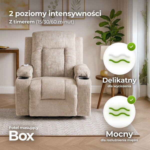 NovýNábytok.sk Masážne kreslo Banesto (béžová zamatová) . Akcia -20%. Vlastná spoľahlivá doprava až k Vám domov. 1128929