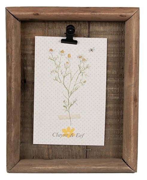 Hnedý antik drevený fotorámik s klipom Clipp - 21*3*16 cm / 9*13 cm - Clayre & Eef
