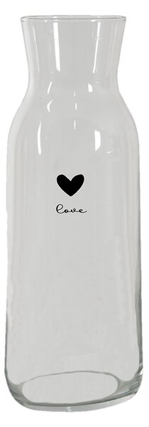 Sklenená karafa s čiernym srdiečkom Love - Ø9*25 cm / 1000 ml - Clayre & Eef