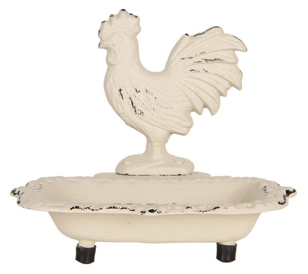Béžová antik liatinová mydlenka s kohútom - 16*12*14 cm - Clayre & Eef