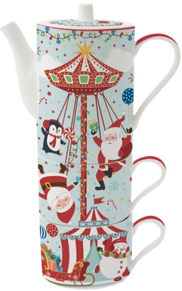 FEDORA Home Set 2 hrnčekov na čaj s čajníkom, Coffee Mania Santa's Carousel