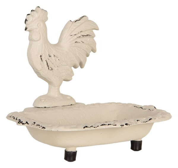 Béžová antik liatinová mydlenka s kohútom - 16*12*14 cm - Clayre & Eef