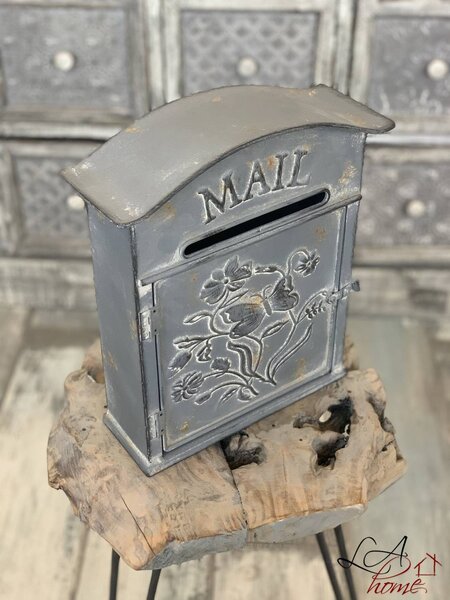Šedá retro poštová schránka Mail - 26 * 10 * 31 cm - Clayre & Eef