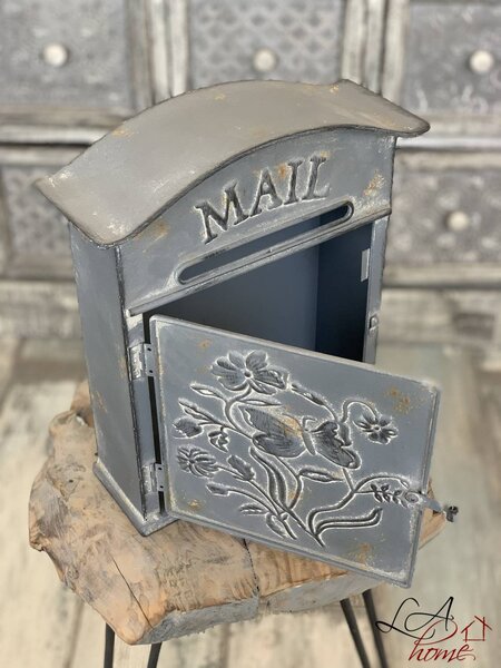 Šedá retro poštová schránka Mail - 26 * 10 * 31 cm - Clayre & Eef