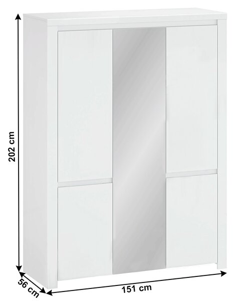 NovýNábytok.sk Šatníková skriňa Lafer 5D (biela) (so zrkadlom). Vlastná spoľahlivá doprava až k Vám domov. 1034097