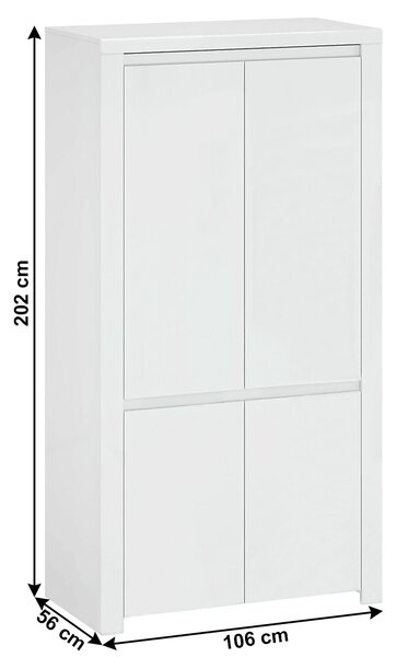 NovýNábytok.sk Šatníková skriňa Lafer 4D (biely lesk). Vlastná spoľahlivá doprava až k Vám domov. 1034096