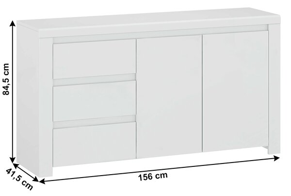 NovýNábytok.sk Komoda Lafer 2D3S (lesk biely). Akcia -10%. Vlastná spoľahlivá doprava až k Vám domov. 1034133