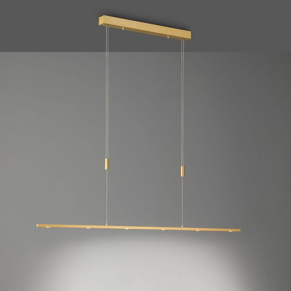 Quitani LED závesné svietidlo Tolu, dĺžka 139 cm, mosadz, Mosadz / zlato, Obývacia izba / jedáleň, Hliník, Moderný, Závesné svietidlo