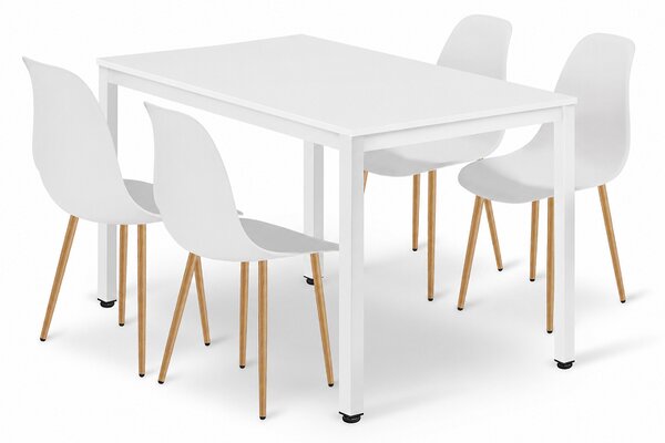 Jedálenský set: TESSA 120×60 cm biely/biely + 4x WAT stoličky biele/prírodné nohy