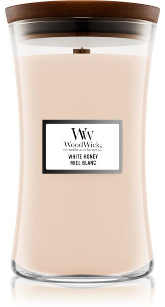Woodwick White Honey Miel Blanc vonná sviečka s dreveným knotom 609.5 g