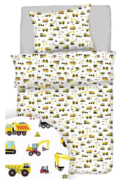 Obliečky bavlnené Stavebné stroje TiaHome - 1x Vankúš 90x70cm, 1x Paplón 140x200cm