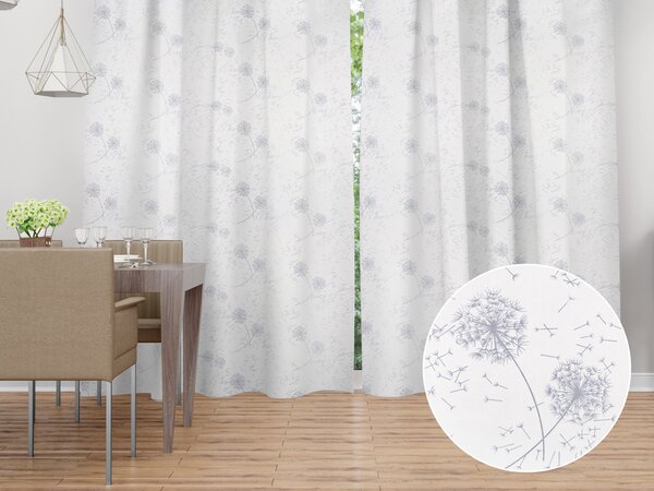 Biante Dekoračný záves Sofia SF-008 Strieborné jesenné púpavy na bielom 150x140 cm