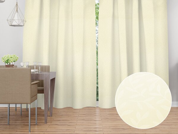 Biante Dekoračný záves Sofia SF-007 Svetlo vanilkové vyrazené vetvičky s lístkami 150x140 cm