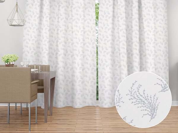 Biante Dekoračný záves Sofia SF-009 Strieborné vetvičky na bielom 150x140 cm