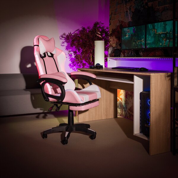 NovýNábytok.sk Kancelárske kreslo Juventa (s RGB LED osvietením) (ružová + biela). Vlastná spoľahlivá doprava až k Vám domov. 1040137