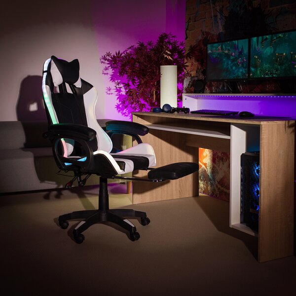NovýNábytok.sk Kancelárske kreslo Juventa (s RGB LED osvietením) (čierna + biela). Vlastná spoľahlivá doprava až k Vám domov. 1040136