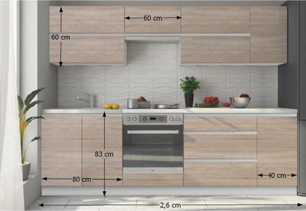 NovýNábytok.sk Kuchynská zostava 260 cm Lina (biela + dub sonoma). Vlastná spoľahlivá doprava až k Vám domov. 1040198