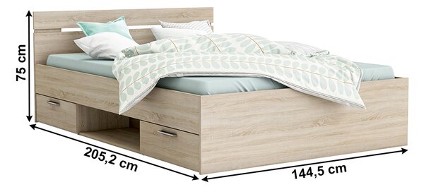 NovýNábytok.sk Manželská posteľ 140 cm Michigin (dub sonoma) (bez matraca a roštu). Vlastná spoľahlivá doprava až k Vám domov. 1040195