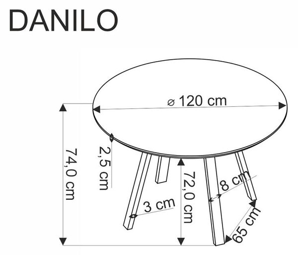 Halmar DANILO jedál.stôl okrúhly 120/74/65cm, pr.dýha/oceľ, orech/čierna