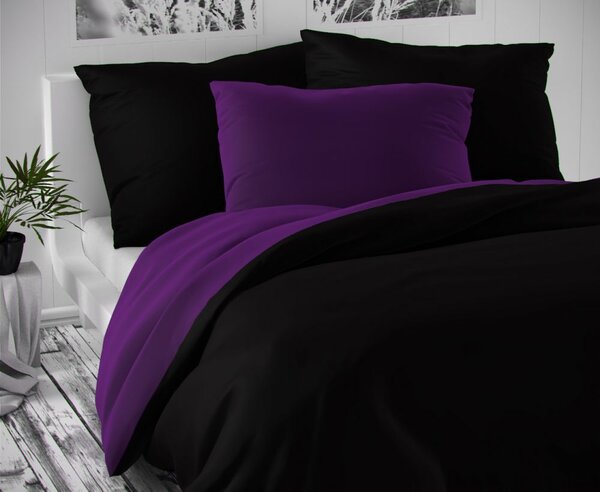 Kvalitex Saténové postel'né obliečky LUXURY COLLECTION čierne / tmavo fialove 140x200, 70x90cm