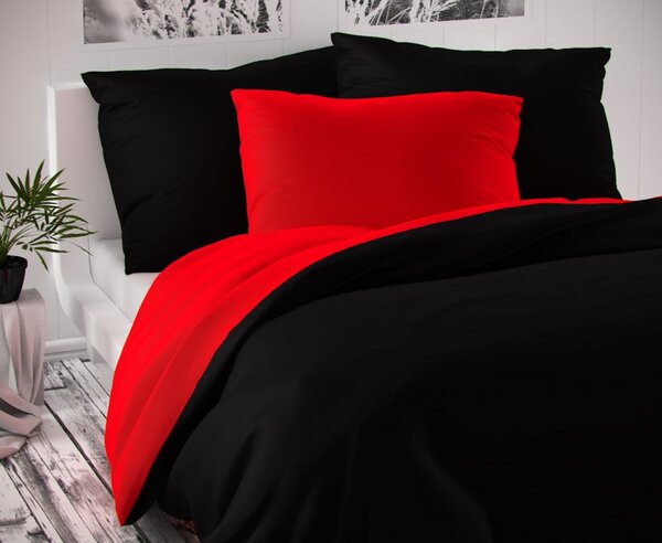 Kvalitex Saténové francúzske obliečky LUXURY COLLECTION červené / čierne 1 + 2, 200x200, 70x90cm