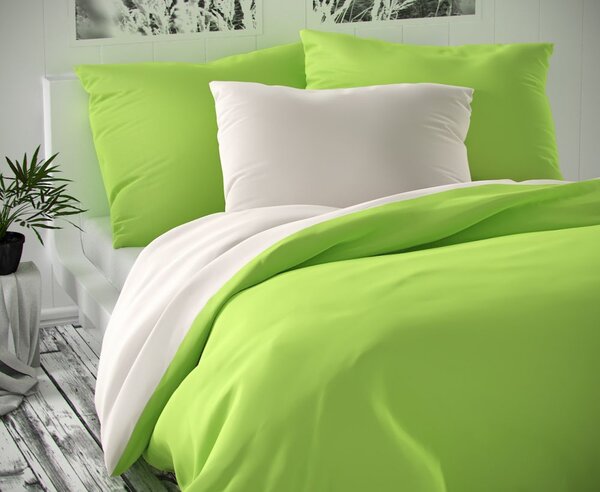 Kvalitex Saténové postel'né obliečky Luxury Collection biele/svetlo zelené 140x200, 70x90cm
