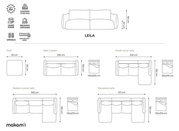 Tmavosivá rozkladacia pohovka 230 cm Leila – Makamii
