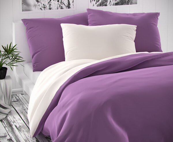 Kvalitex Saténové postel'né obliečky Luxury Collection 140x200, 70x90cm biele/fialové