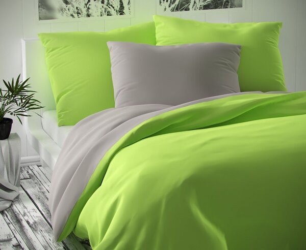Kvalitex Saténové postel'né obliečky Luxury Collection 140x200, 70x90cm svetlo sive/ svetlo zelené