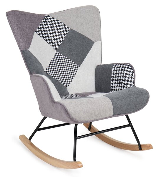 Hojdacie kreslo FABIAN II — látka, čiernobiely patchwork