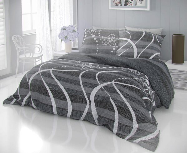 Kvalitex Klasické posteľné bavlnené obliečky DELUX VALERY sivé 140x200, 70x90cm