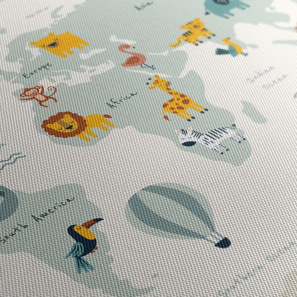 Obraz na korku detská mapa sveta so zvieratami
