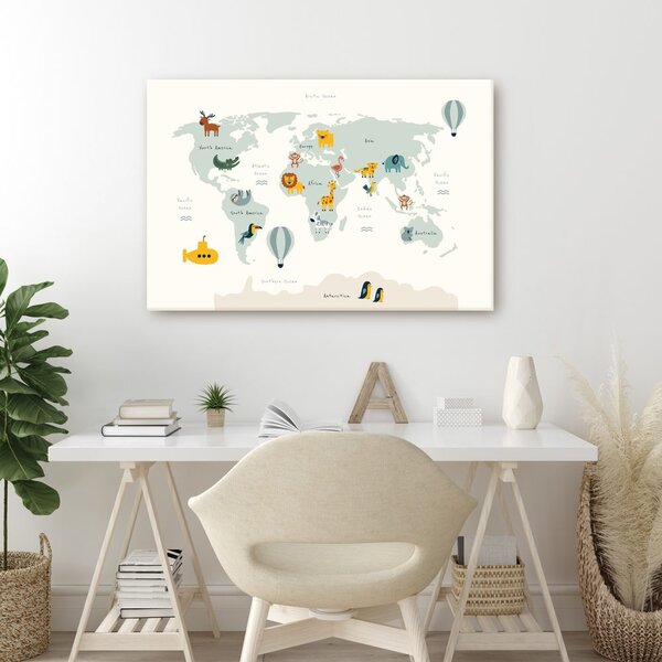 Obraz na korku detská mapa sveta so zvieratami
