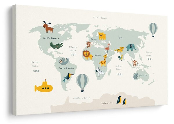 Obraz na korku detská mapa sveta so zvieratami