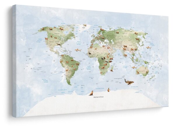 Obraz na korku svetová mapa so zvieratami