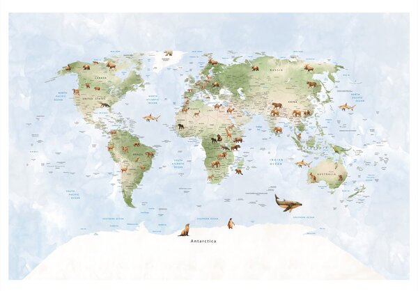 Obraz na korku svetová mapa so zvieratami