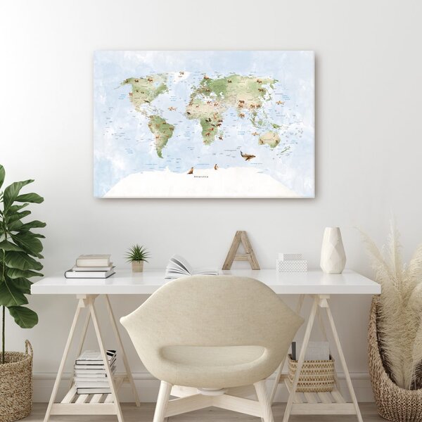 Obraz na korku svetová mapa so zvieratami