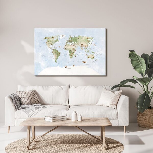 Obraz na korku svetová mapa so zvieratami