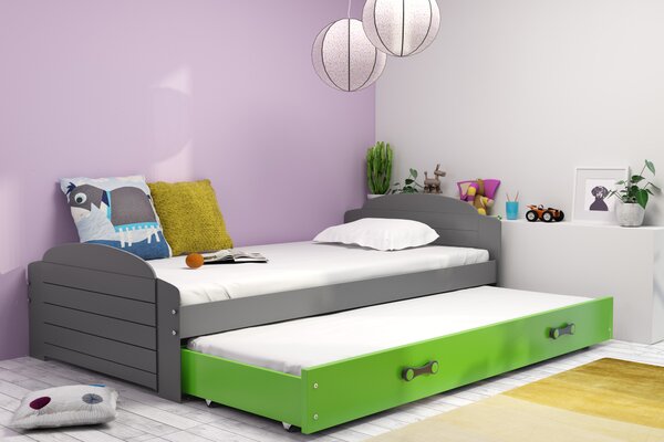 Interbeds Jednolôžková posteľ Lili3 Grafit pre teenagerov 200x90 s matracom, rozkladacia - zelená