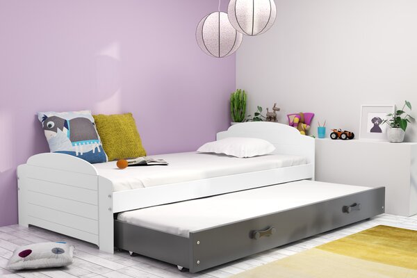 HRUŠKA Posteľ s prístelkou LILI 200x90 Biela - Grafitová