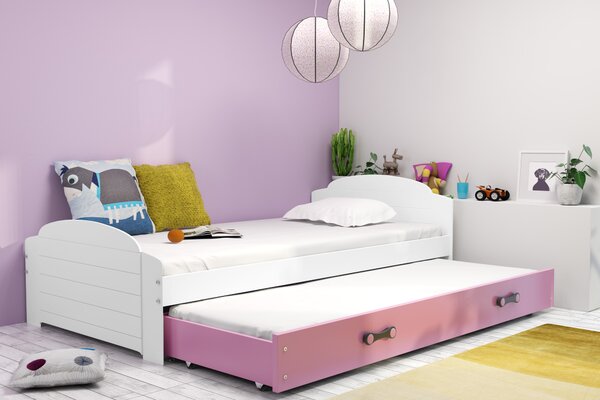 HRUŠKA Posteľ s prístelkou LILI 200x90 Biela - Ružová