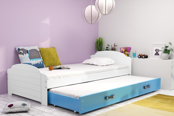 Interbeds Jednolôžková posteľ Lili3 Biela pre teenagerov 200x90 s matracom, rozkladacia - modrá